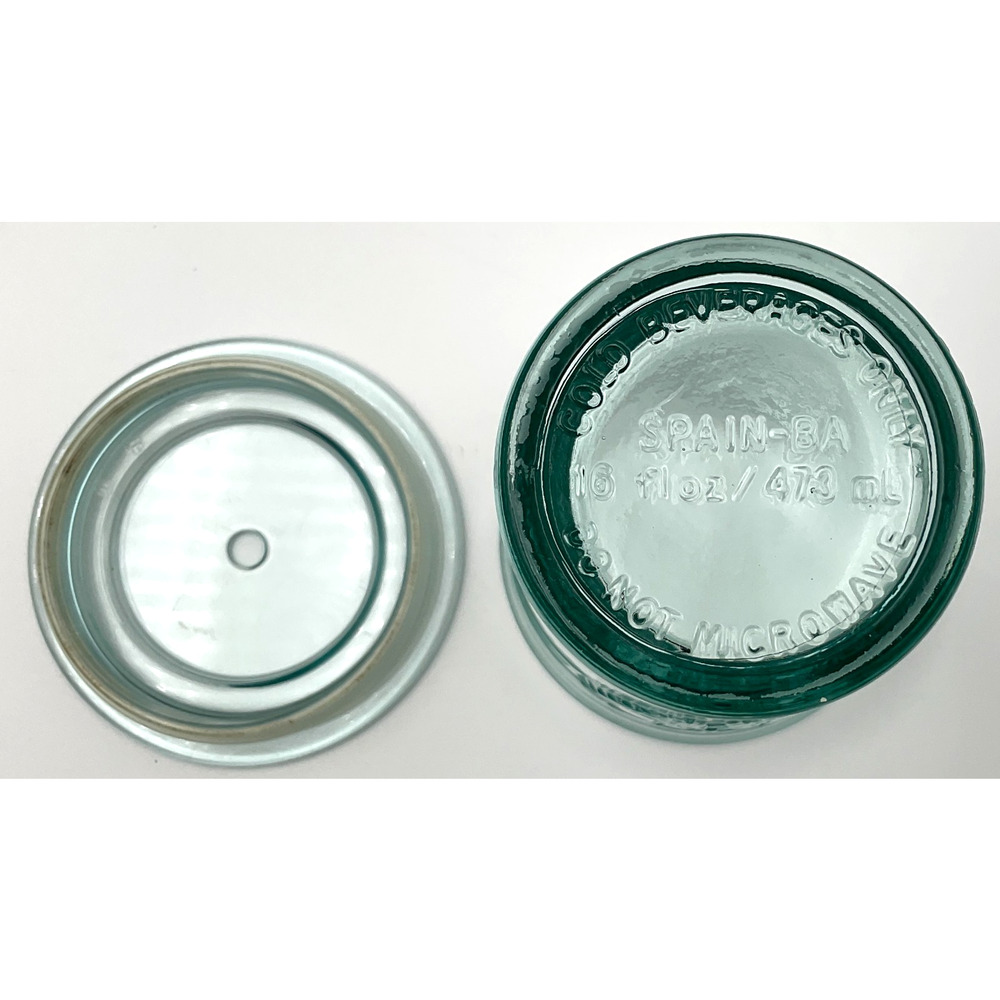 Starbucks Recycled Green Glass Tumbler 16oz Cold Cup Lid Made In Spain 2013 GUC - Picture 4 of 4